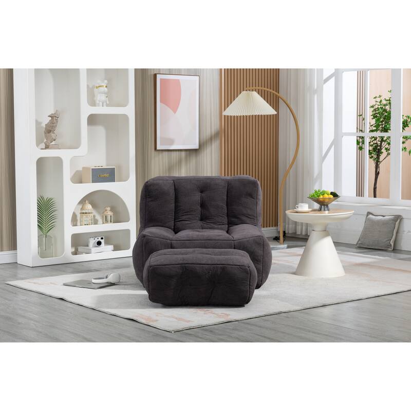 38.5" Black Single Sofa Chair for Adults & Children, Lazy Sofa Chair w/ Ottoman & Memory Foam